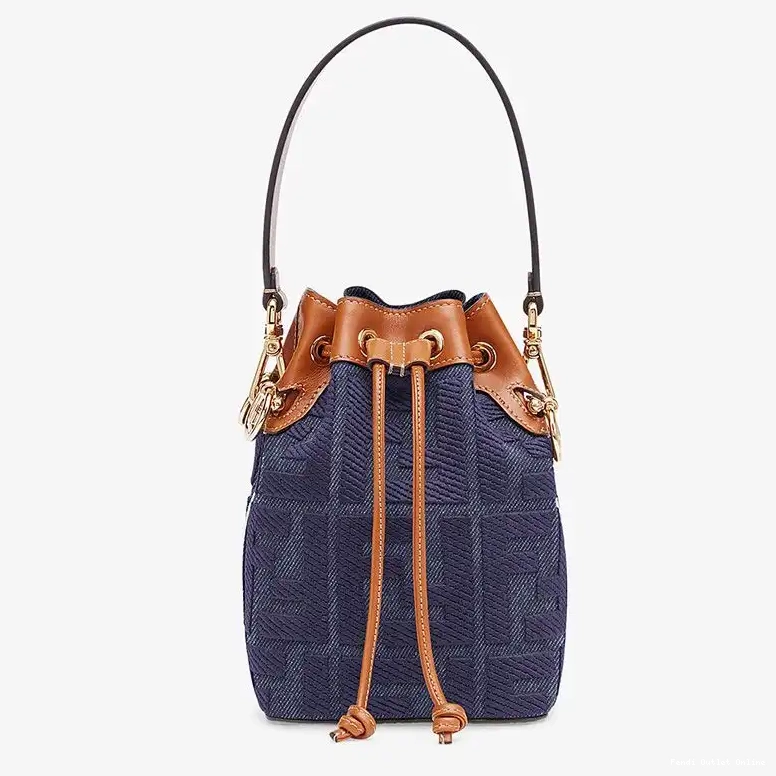 Cheap Blue Mon Mini Canvas Motif Bucket Tresor Fendi In FF Bag 0623